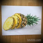 Eredeti példa egy PINEAPPLE tetoválás vázlatára - a rajz alkalmas ananász tetováláshoz a lábán