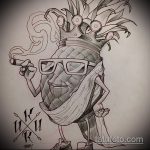 A PINEAPPLE tetoválás vázlatának érdekes változata - a rajz alkalmas ananász tetováláshoz a combon