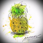 Ananász tetoválás vázlatának tesztverziója - a rajz alkalmas ananász tetováláshoz a combon