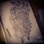 Angyal tetoválás vázlat - ceruza opció - példa