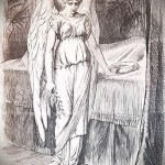 Angyal tetoválás vázlat - változat egy angyal állva az ágy mellett - kép tetoválás érdekében