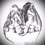 Angyal tetoválás vázlat - két lány - példa a tetoválásra