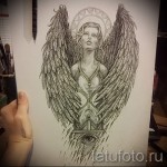 Vázlat az angyal tetoválásról - lány - homokóra és szem