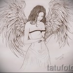 Angel Tattoo Sketch - Lány estélyi ruhában, Kindal a kezében