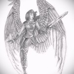 Angel Tattoo Sketch - Lány páncélban és fegyverrel