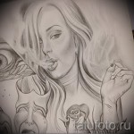 Angyal tetoválás vázlat - lány dohányzik és füstöt fúj