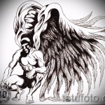 Angyal tetoválás vázlat - erős ember és nagyon nagy szárnyak