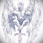 Angyal tetoválás vázlat - kopasz férfi karddal