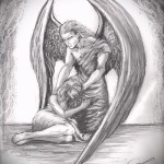 Vázlat az őrangyalok tetoválásáról - egy változat, ahol egy angyal vigasztal egy lányt