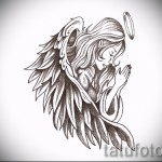 Vázlat a tetoválásról az őrangyalokról - imádkozó lány glóriával a feje fölött