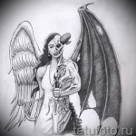 Angyalok és démonok tetoválásvázlata - félig démon fél angyal karddal a kezében