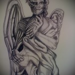 Angyalok és démonok tetoválási vázlata - konfrontáció egy személyen belül