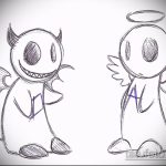 Az angyal és a démon tetoválás vázlatának hűvös változata - a rajz alkalmas angyal és démon tetováláshoz lányoknak