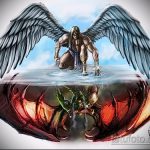 Kiváló példa egy angyal és egy démon tetoválás vázlatára - a rajz alkalmas egy angyal és egy démon szárnyának hátsó tetoválására