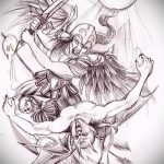 Az angyal és a démon tetoválás vázlatának eredeti változata - a rajz alkalmas egy angyal és egy démon hátán lévő tetováláshoz