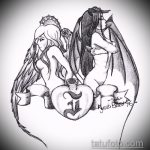 Az angyal és a démon tetoválás vázlatának hűvös változata - a rajz alkalmas tetováló angyalhoz és démonszárnyhoz