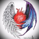 Kiváló példa egy angyal és egy démon tetoválás vázlatára - a rajz alkalmas egy angyal és egy démon tetoválására a karon