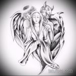 Az angyal és a démon tetoválás vázlatának tesztverziója - a rajz alkalmas angyal és démon ikrek tetoválására