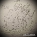 Példa egy angyal és egy démon tetoválás vázlatára - a rajz alkalmas az angyal és démon felirat tetoválására