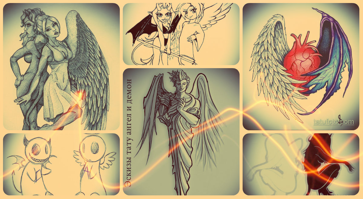 Angyal és démon tetoválás minták - rajzok példái egy egyedi tetováláshoz