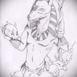 Egy érdekes példa egy Anubis tetoválás vázlatára - a rajz alkalmas Anubis tetováláshoz mérleggel