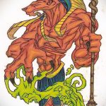 Az anubis tetoválás vázlatának tesztverziója - a rajz alkalmas anubis tetoválásra és ra jelentésre