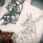 Egy egyedülálló példa egy Anubis tetoválás vázlatára - a rajz teljes hosszúságú anubis tetováláshoz alkalmas