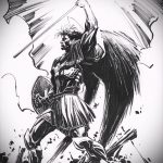 A Mihály arkangyal tetoválás vázlatának hűvös változata - a rajz alkalmas Mihály arkangyal karddal készült tetoválására