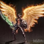 Egy eredeti példa Michael arkangyal tetoválás vázlatára - a rajz alkalmas Mihály arkangyal tetoválására a vállán