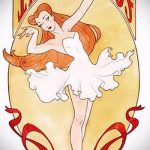 Példa egy stílusos vázlatra egy balerinával készült tetováláshoz - eredeti ötlet létrehozása a tetováláshoz