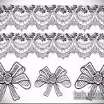 a 617 -es számú íj tetoválás vázlata a rajz méltó változata, amely sikeresen használható az íjak feldolgozására és felhelyezésére a lábakra tetoválásként