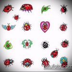 katicabogár tetoválás vázlata # 687 - a minta exkluzív változata, amely sikeresen használható felülvizsgálatra és tetoválásként történő alkalmazásra katicabogár kezén