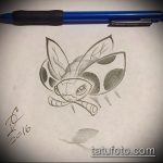 katicabogár tetoválás vázlata # 965 - a minta egyedi változata, amely sikeresen használható változtatásra és rajzolásra katicabogár tetoválásként akvarell stílusban