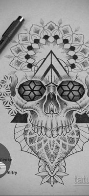szkice tatuażu czaszki na nodze 17.09.2019 №004 - Szkic tatuażu czaszki na -
