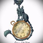 A Cheshire -macska tetoválási vázlatának érdekes változata - használható egy Cheshire -macska tetoválására a hátán