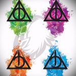 vázlat a halálos ereklyék tetoválásáról №308 - a minta egyedi változata, amely könnyen használható az alkaron lévő halálos ereklyék megváltoztatására és tetoválásként történő felhelyezésére