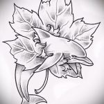 dolphin tattoo sketch №649 - a unique version of the pattern that can be successfully used for processing and applying as a dolphin and sun tattoo