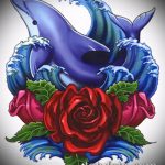 dolphin tattoo sketch # 901 is an interesting version of the pattern that can be easily used for processing and applying as a dolphin tattoo on the leg