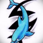 dolphin tattoo sketch # 812 - an exclusive version of the pattern that can be successfully used for processing and applying as a dolphin and sun tattoo