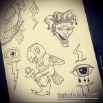 Joker tetoválás vázlat # 519 - a minta érdekes változata, amely sikeresen használható változtatásra és alkalmazásra, mint egy joker tetoválása egy maszkban