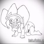 Joker tetoválási vázlat № 850 - a rajz érdekes változata, amely sikeresen használható a joker tetoválás finomítására és felhelyezésére a csuklón