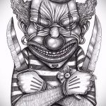 joker tetoválás vázlat # 694 - a minta exkluzív változata, amely sikeresen használható feldolgozásra és joker tetoválásként történő alkalmazásra a lábán