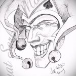A Joker tetoválás vázlata # 474 a minta klassz változata, amely sikeresen használható változtatásra és alkalmazásra, mint egy joker tetoválása a cilinderben
