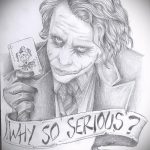 A joker tetoválás vázlata # 9 a minta klassz változata, amely sikeresen használható átalakításra és alkalmazásra, mint egy joker tetoválás fegyverrel