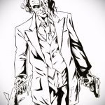A joker tetoválás vázlata # 725 a minta klassz változata, amely sikeresen használható a joker és a harley tetoválás átalakítására és alkalmazására