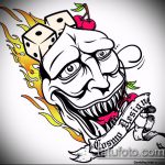 Joker tetoválás vázlat # 61 - a minta egyedülálló változata, amely jól használható változtatásra és alkalmazásra Joker tetoválásként a filmből