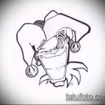 A Joker tetoválás vázlata # 334 a minta egyedi változata, amely sikeresen használható változtatásra és alkalmazásra joker tetoválásként a realizmus stílusában