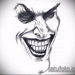 A Joker tetoválásvázlat # 120 a kép klassz változata, amely könnyen használható a revízióhoz és a joker maszk tetoválásként történő felhelyezéséhez