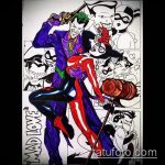 Joker tetoválás vázlat # 411 - a minta exkluzív változata, amely sikeresen használható a joker kártyákkal történő átalakítására és alkalmazására tetoválásként