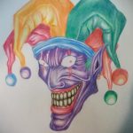 A Joker tetoválás vázlata # 417 a minta klassz változata, amely sikeresen használható finomításra és alkalmazásra, mint joker tetoválás a nyakon